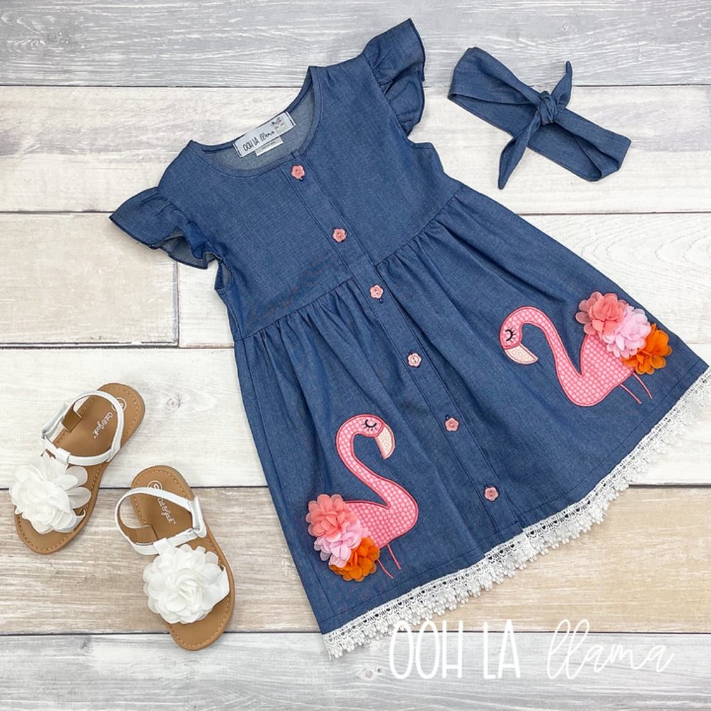 OOH La LLama 3T Fluffy Flamingo Dress W Head Band